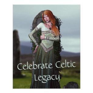 Celtic Lady Posing vor alten Steinen Poster