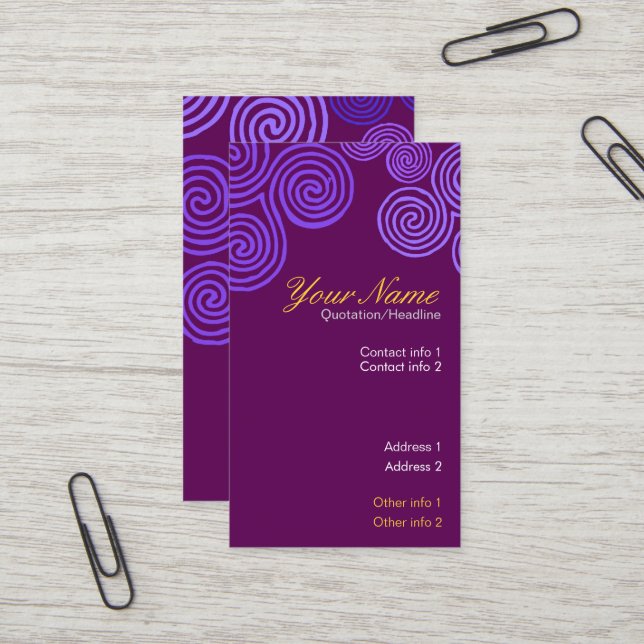 Celtic Lila Swirl Business Card Visitenkarte (Vorderseite/Rückseite Beispiel)