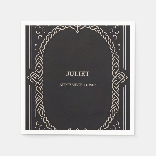 Celtic Nordic Fun Mittelalterliches Scroll Brautpa Serviette (Vorderseite)