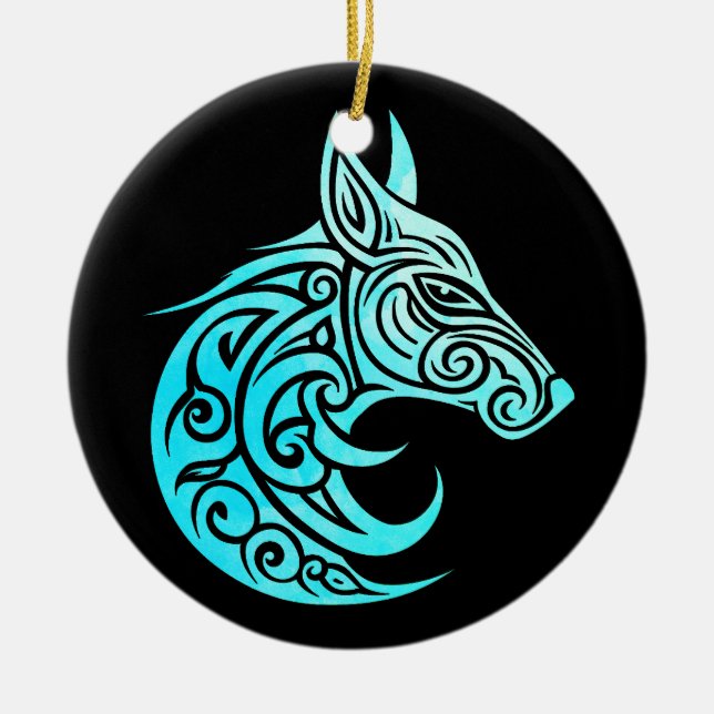 Celtic Nordic Winter Fox Keramik Ornament (Vorne)