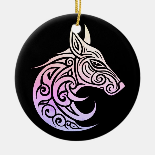 Celtic Nordic Winter Fox Keramik Ornament (Vorne)