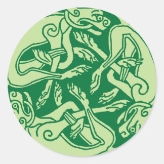 Celtic pattern with dogs - green runder aufkleber