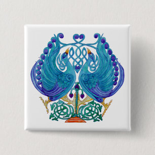 Celtic Peacocks Square Button Abzeichen