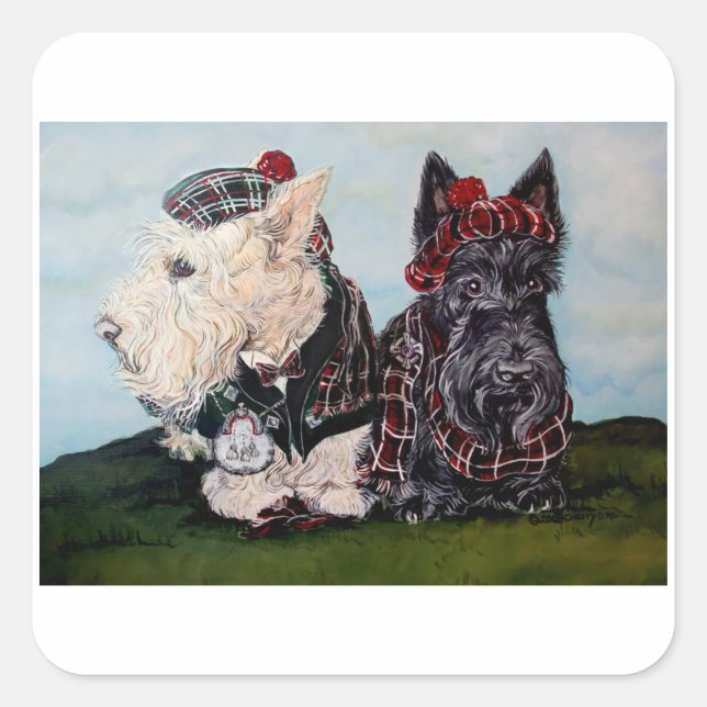 Celtic Scottish Terriers Quadratischer Aufkleber (Vorderseite)