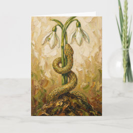 Celtic Snake Snowdrops Imbolc Rebirth Fantasy Art Karte