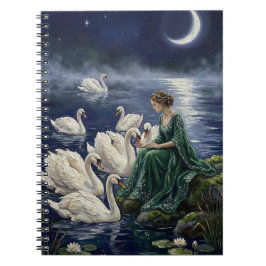 Celtic Swans Moonlit Lake Night Fantasy Art Notizblock