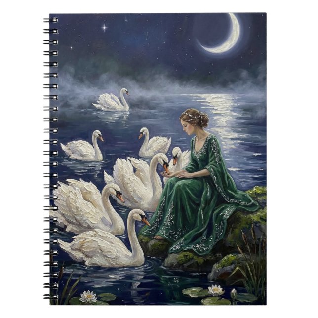 Celtic Swans Moonlit Lake Night Fantasy Art Notizblock (Vorderseite)