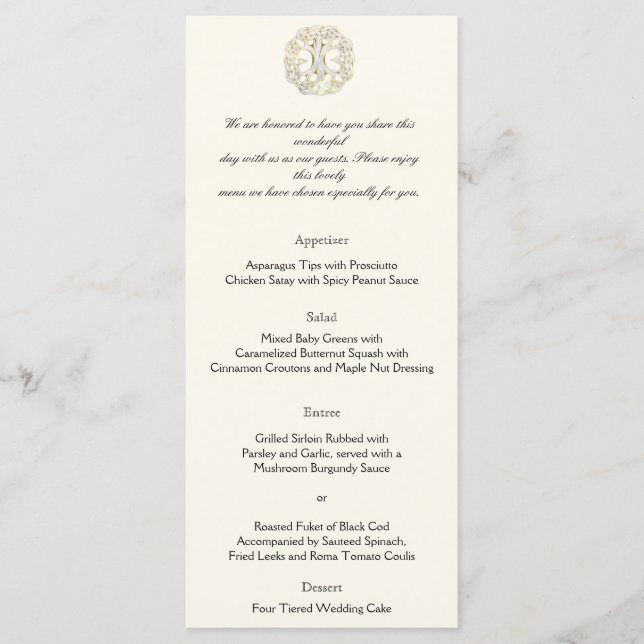 Celtic Tree of Life Gold Wedding Menu Menükarte (Vorderseite)