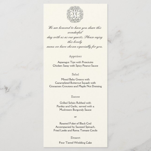 Celtic Tree of Life Wedding Menu Menükarte (Vorderseite)