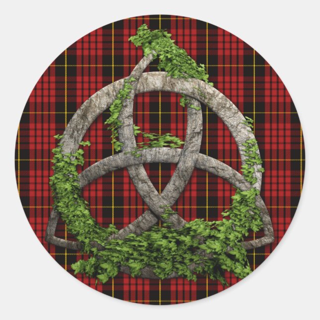 Celtic Trinity Knot and Clan MacQueen Tartan Runder Aufkleber (Vorderseite)