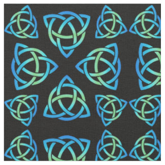 Celtic Triquetra Muster Blues und Green auf Black Stoff