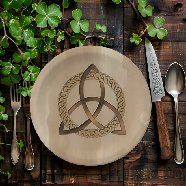 Celtic Triquetra Trinity Knot Paper Teller (Timeless elegance: Celtic trinity knot paper plate adorns the table.)
