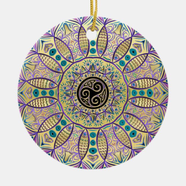 Celtic Triskele Mandala-Weihnachtsbaum-Verzierung Keramik Ornament (Vorne)