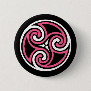 Celtic Triskele Ornament, Fuchsia, Black and White Button