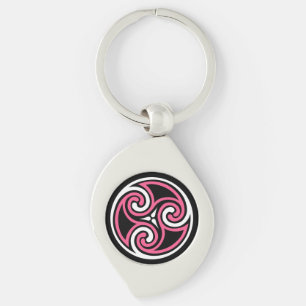 Celtic Triskele Ornament, Fuchsia, Black and White Schlüsselanhänger