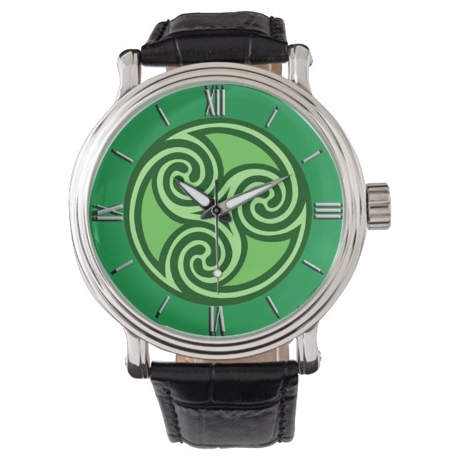 Celtic Triskele Ornament, Limon & Emerald Green Armbanduhr (Vorderseite)