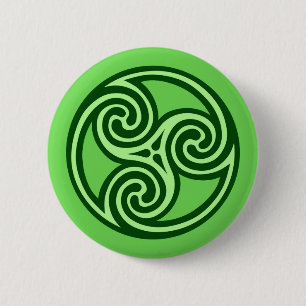 Celtic Triskele Ornament, Limon und dunkel grün Button