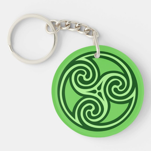 Celtic Triskele Ornament, Limon und dunkel grün Schlüsselanhänger (Vorderseite)