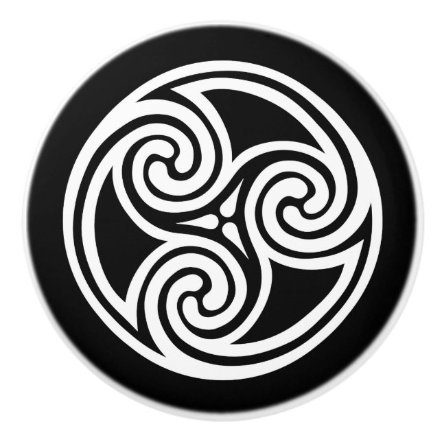 Celtic Triskele Verzierung, Schwarzweiss Keramikknauf (Vorderseite)