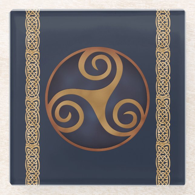 Celtic Triskelion (Blau) Benutzerdefinierte Vorlag Glasuntersetzer (Vorderseite)