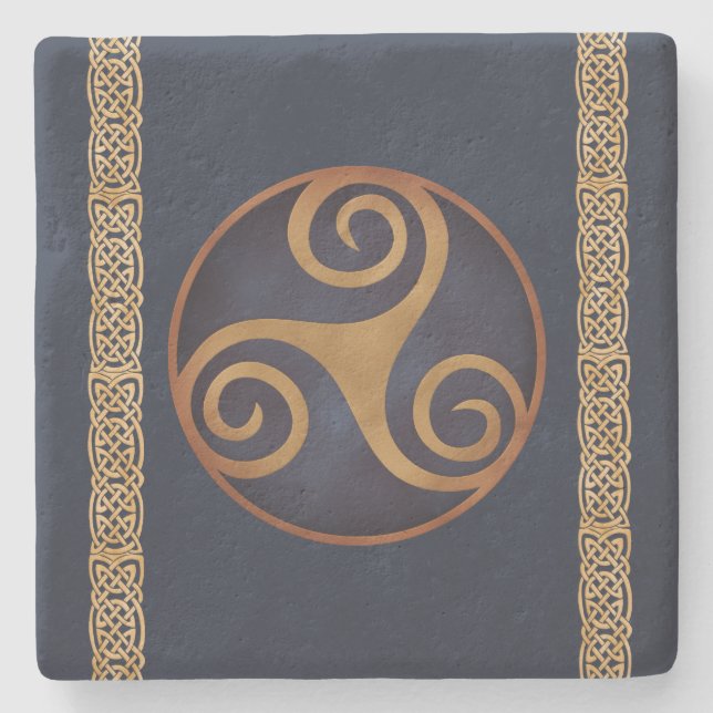 Celtic Triskelion (Blau) Benutzerdefinierte Vorlag Steinuntersetzer (Vorderseite)
