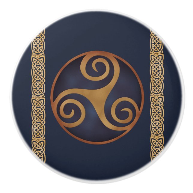 Celtic Triskelion (Blue) Custom Keramikknauf (Vorderseite)