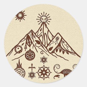 Celtic und Inuit Inspirierte Gebirgsmotive Runder Aufkleber