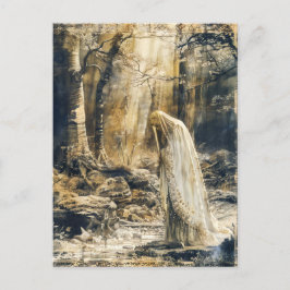 Celtic Veiled Woman in Forest Postkarte