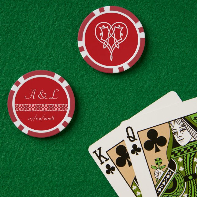 Celtic Weave Hearts in Cherry Pokerchips (Pokertisch (doppelt))
