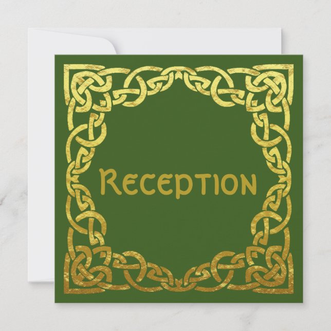 Celtic Wedding Imitate Gold | Green Empfang Card Einladung (Vorderseite)