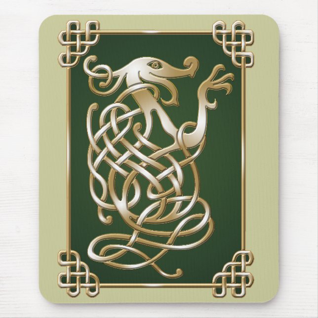 Celtic Wolf - Grüner Hintergrund Mousepad (Vorne)