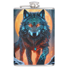 Celtic Wolf Moonlit Forest Flachmann