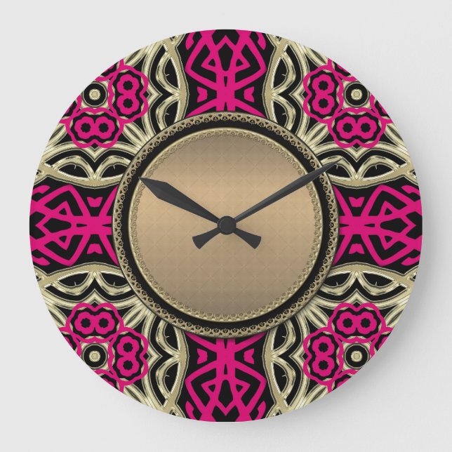 Celtica Hot Pink & Gold Wall Clock Große Wanduhr (Vorderseite)