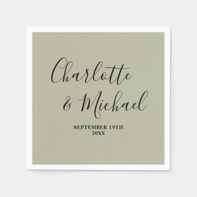 Cement Grey Script Minimalist Wedding Serviette (Vorderseite)