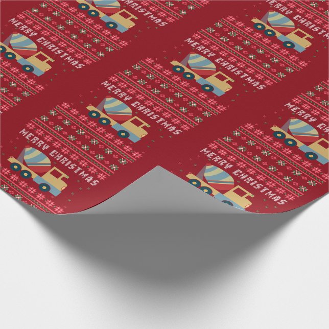 Cement Truck Ugly Christmas Sweater Geschenkpapier (Ecke)