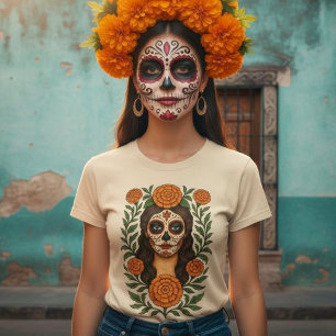 Cempasúchil Aztec Marigolds Botanischer Katrina T-Shirt