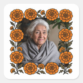 Cempasúchil Ofrenda Con Foto Día de Muertos Quadratischer Aufkleber