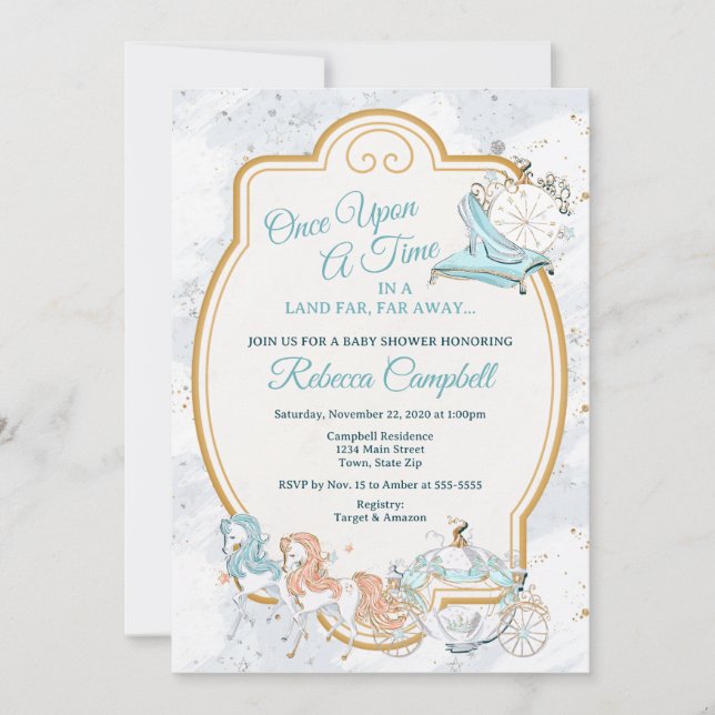 Cendrillon - Invitation Baby shower de transport (Devant)