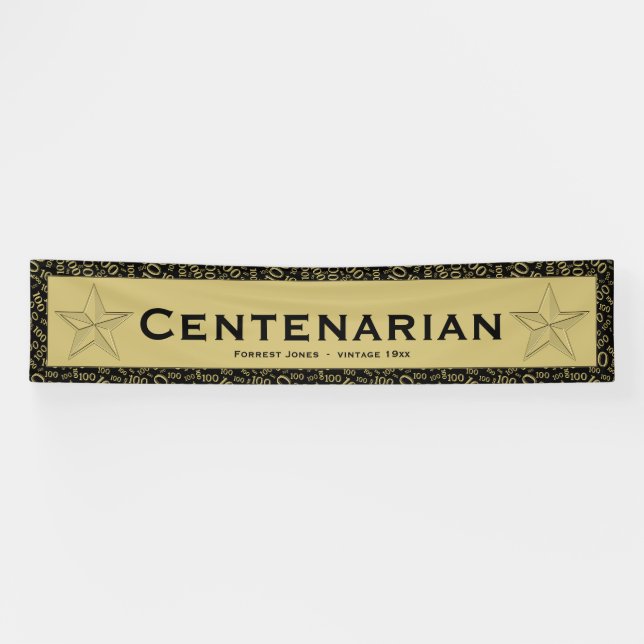 "CENTENARIAN" 100. Geburtstag Schwarz/Gold-Muster Banner (Horizontal)