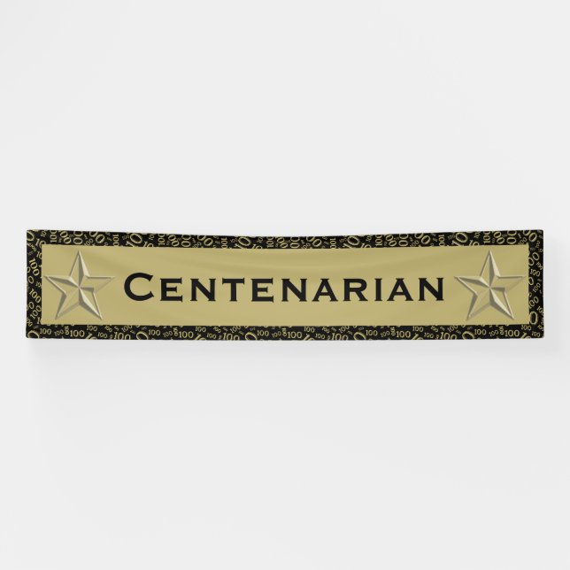 "CENTENARIAN" 100. Geburtstagsschwarz/ Goldene Zah Banner (Horizontal)