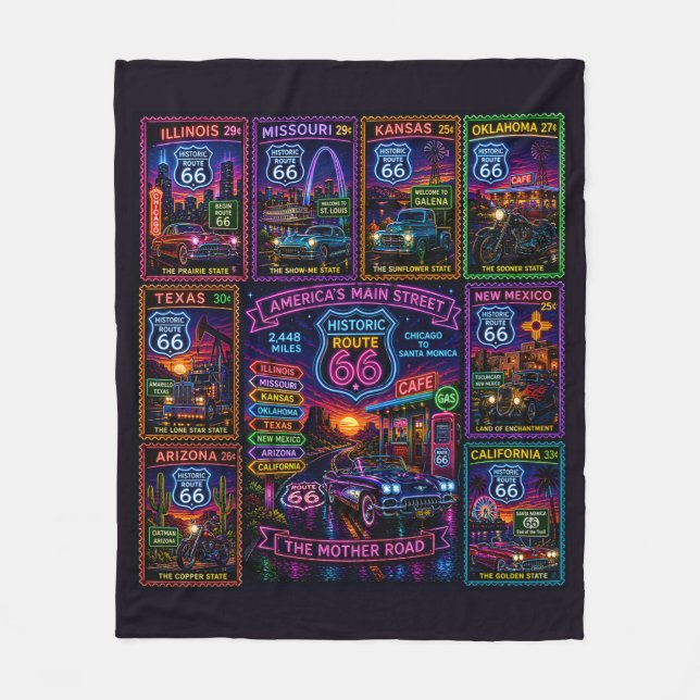 Centennial Mother Road Neon Stempel Fleecedecke (Vorderseite)
