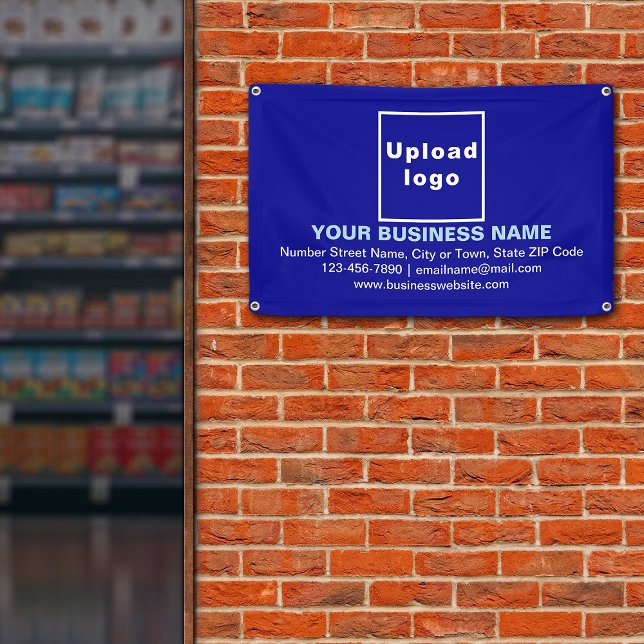 Center Aligned Business Brand on Blue Rectangle Banner (Blue banner with your business brand in center aligned style)