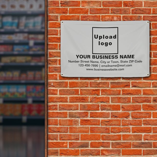 Center Aligned Business Brand on Gray Rectangle Banner (Gray banner with your business brand in center aligned style)