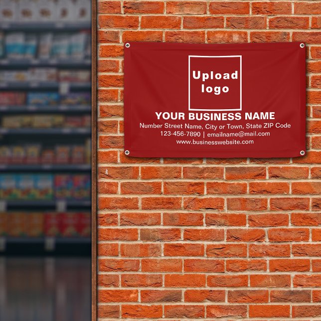 Center Aligned Business Brand on Red Rectangle Banner (Red banner with your business brand in center aligned style)