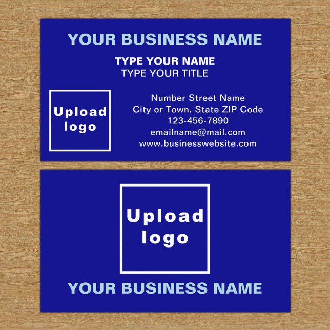 Center Aligned Style Blue Business Card Visitenkarte (The front and back of the blue business card)