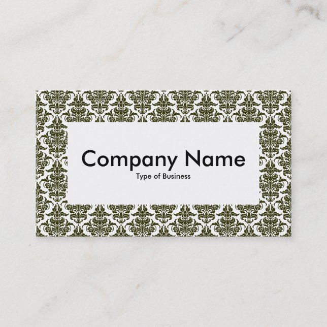 Center Label v4 - Dunkle Olive Damask Visitenkarte (Vorderseite)