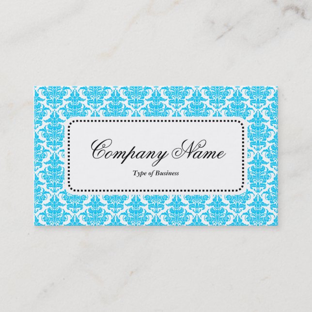 Center Label v5 - Sky Blue Damask Visitenkarte (Vorderseite)