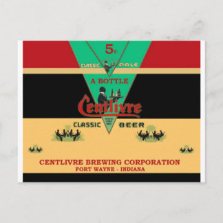 CENTLIVRE BIER-DOSEN-ENTWURF FORT WAYNE INDIANA POSTKARTE