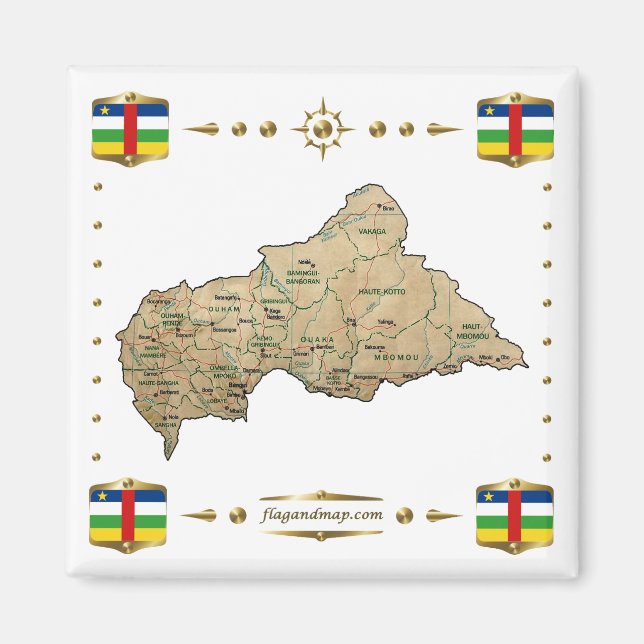Centrafrique Map + Flags Magnet (Vorne)
