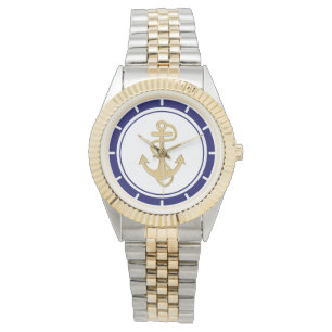 Central Golden Anchor Navy Blue Nautic Armbanduhr